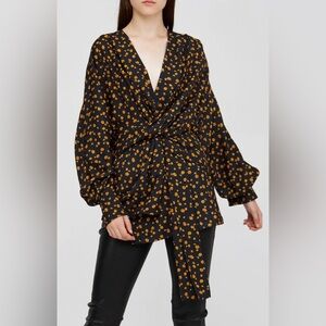 NWT ACLER JENKINS TWIST BLOUSE IN BLACK DITSY, SIZE 6